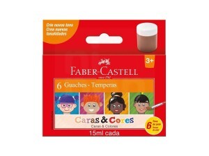 Tinta Guache 6 Cores Tons de Pele 15ml Caras e Cores - Faber-Castell